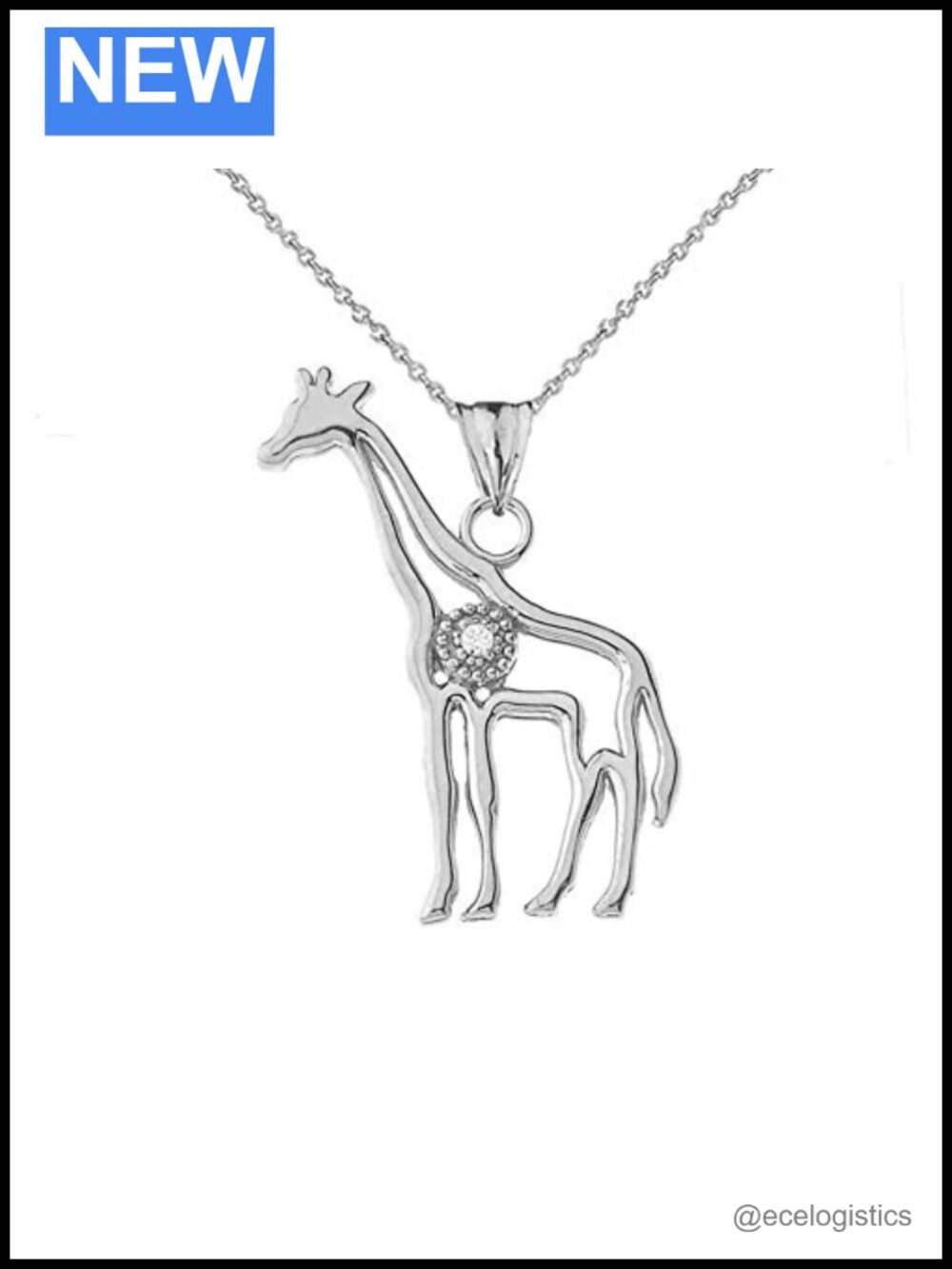 Sterling Silver Diamond Giraffe Pendant Necklace